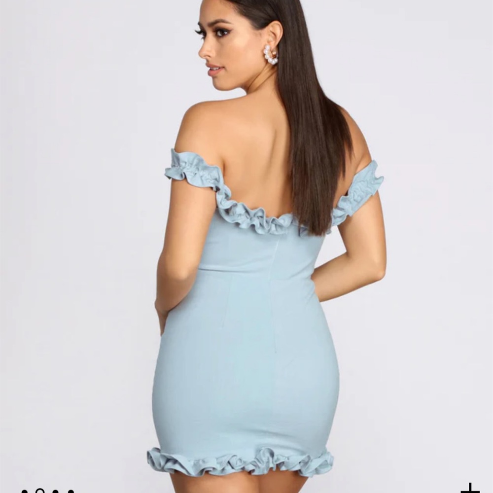 Crepe Ruffle Off Shoulder Mini Dress - Picture 2 of 4
